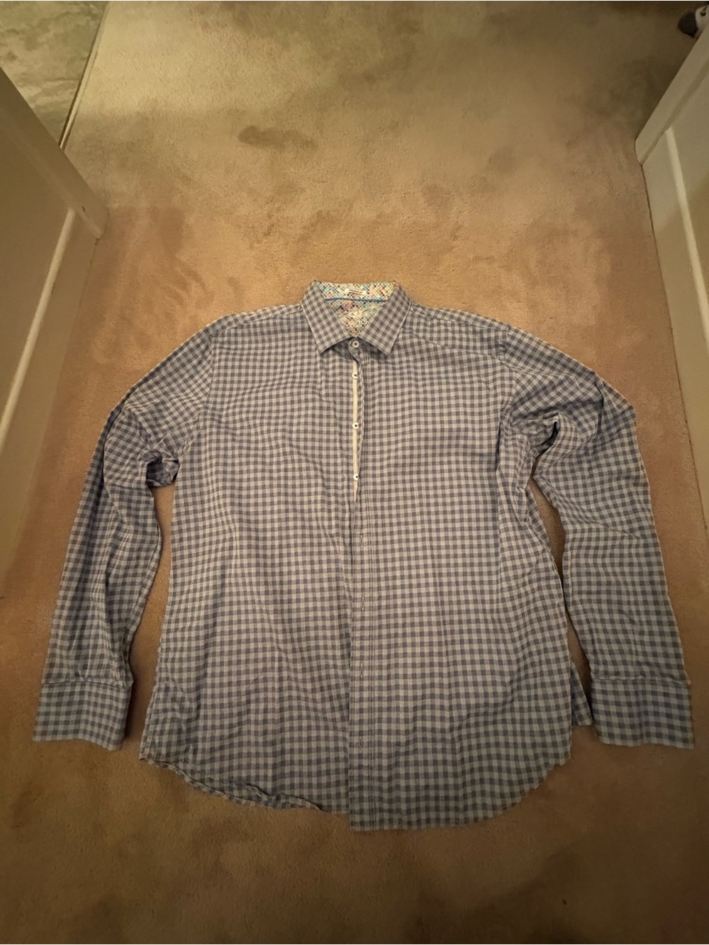 Bugatchi Light Blue Gingham Button-Down Dress Shirt